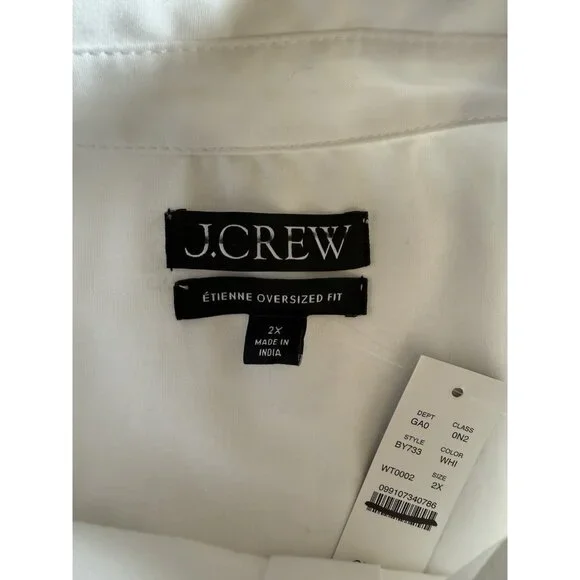 J Crew Womens Etienne Oversized Fit Long Sleeve Top~Size 2X~White Oxford NWT - Picture 9 of 11